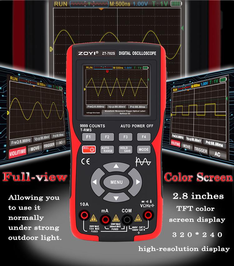 ZOYI ZT702S Handheld Color Screen Digital Oscilloscope Multimeter - Multifunction Auto Repair Anti-Burn Instrument