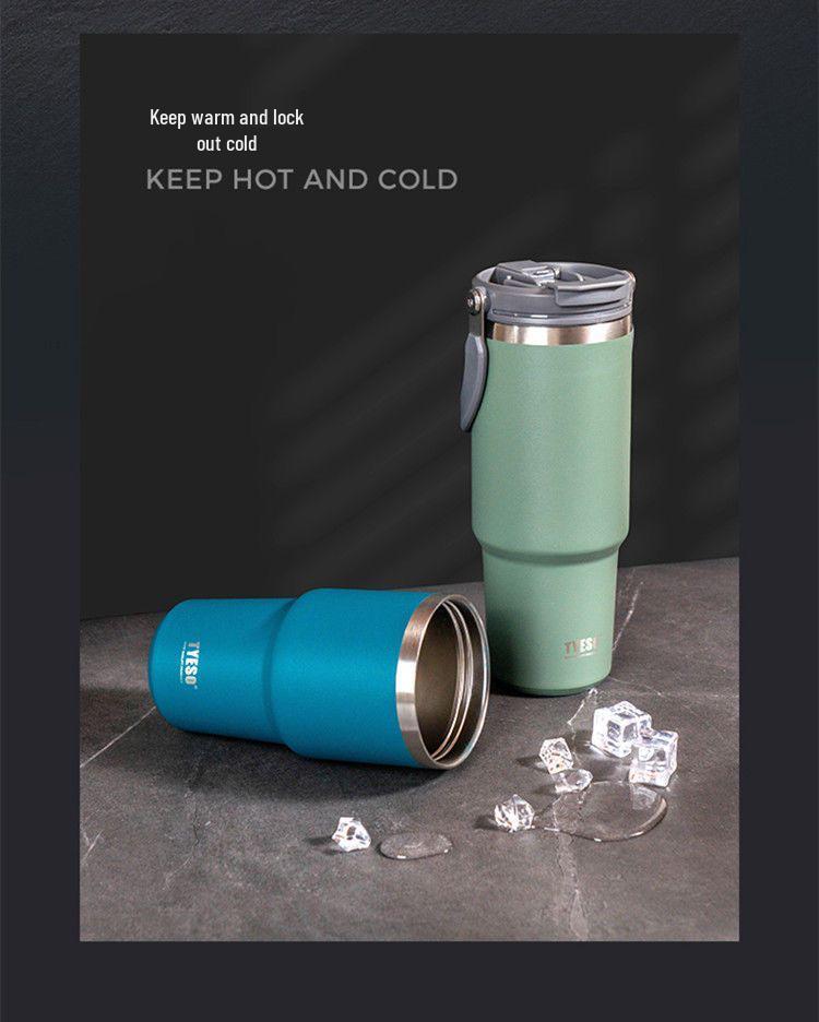 TYESO Large Capacity Dual-Use Car Cup - Double-Walled Thermal Insulated 304 Stainless Steel Ice Cooler