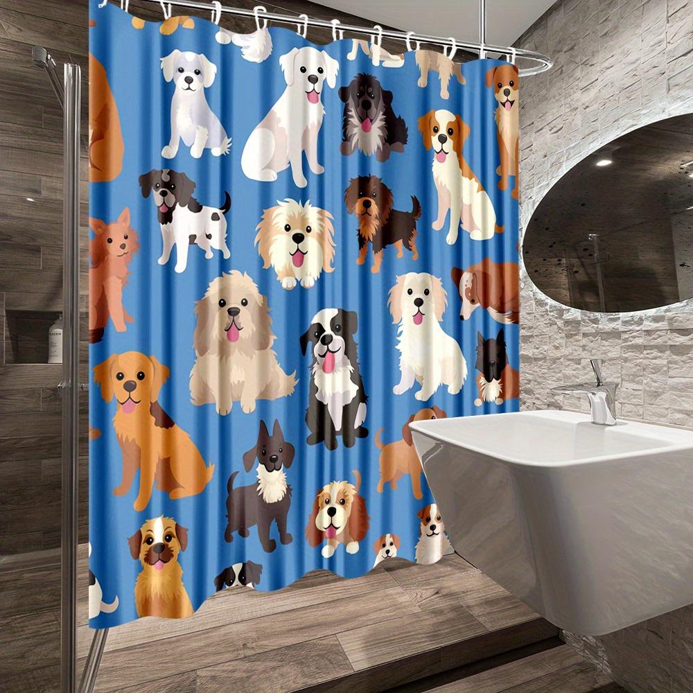1Pc Cute Dog Print Shower Curtain For Pet Lovers - Soft Polyester Fabric, 70.8X70.8 Inches, Easy Install With 12 Hooks, Machine
