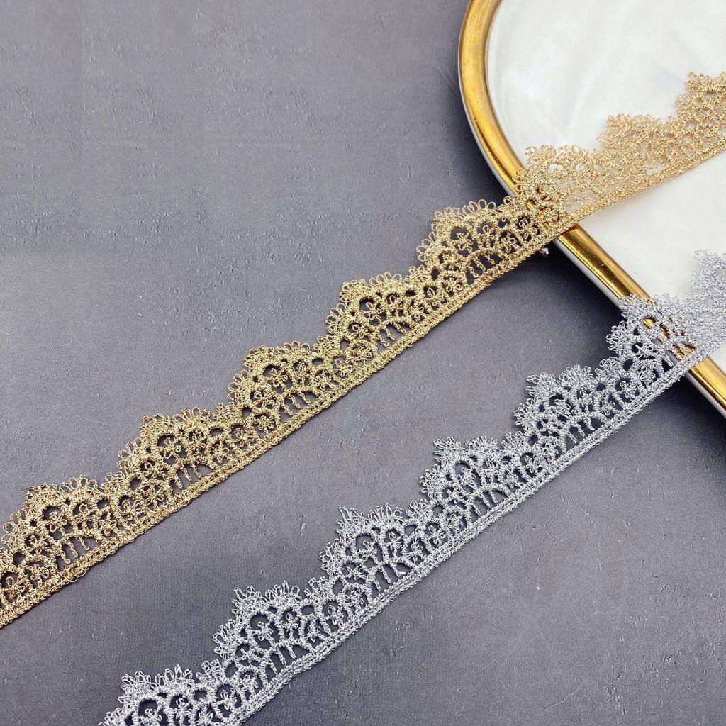 9Meters/lot 2cm wide gold and silver silk thread water-soluble embroidery lace women's dress wedding accessories