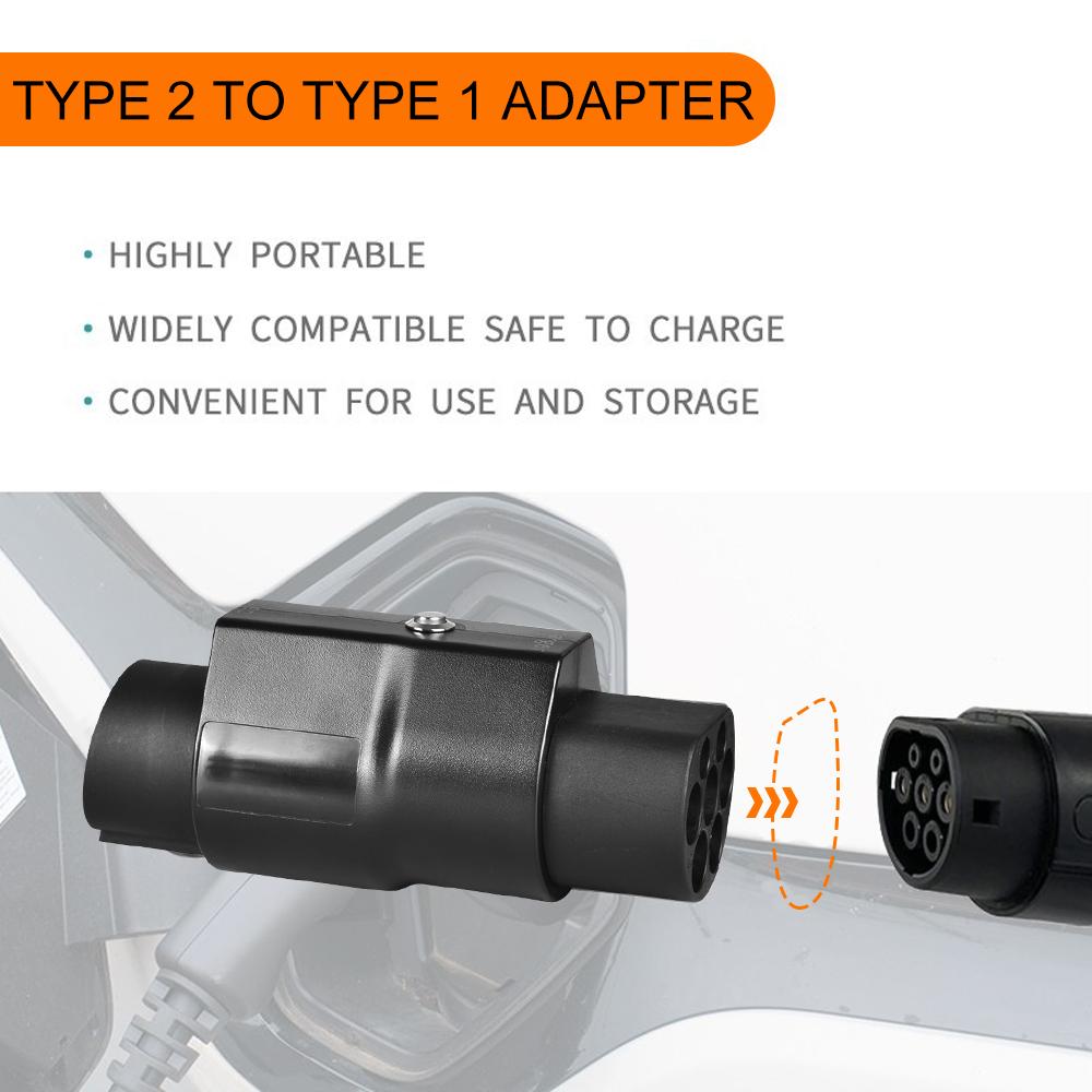 1PC Type2 To Type1 EV Charger Adapter New Upgraded With On/Off Function Electric Vehicle Charging Connector for IEC 62196 J1772