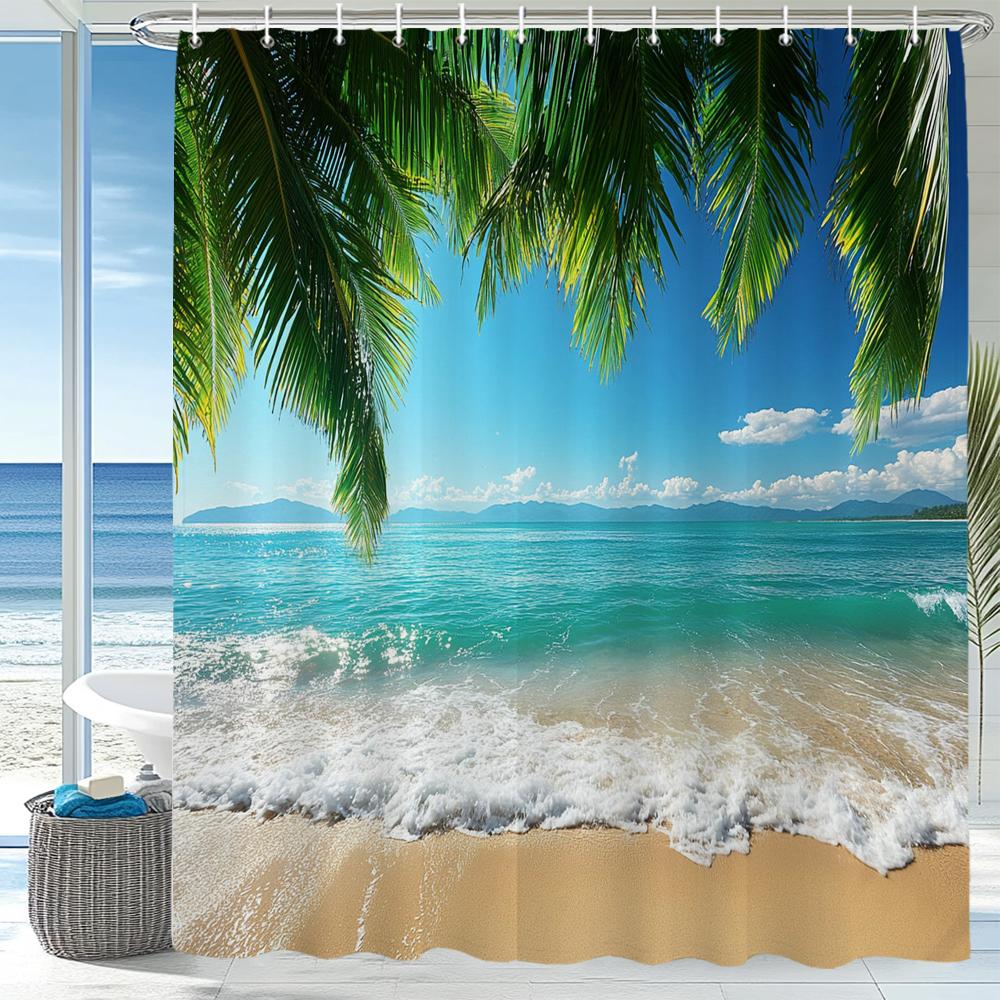 Sunshine Beach Shower Curtain,Ocean Shell Starfish Printing Polyester Fabric Bathroom Curtains for Home Decoration Curtain