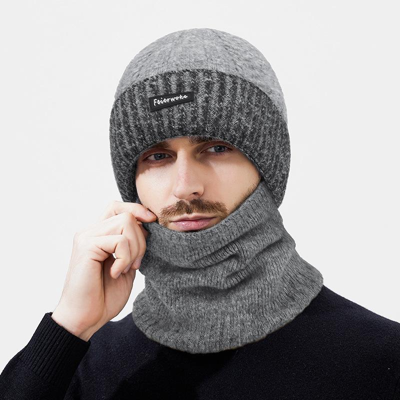 Winter Color Matching Wool Knitted Hat for Men Outdoor Cycling Cold-Proof Warm Wool Hat