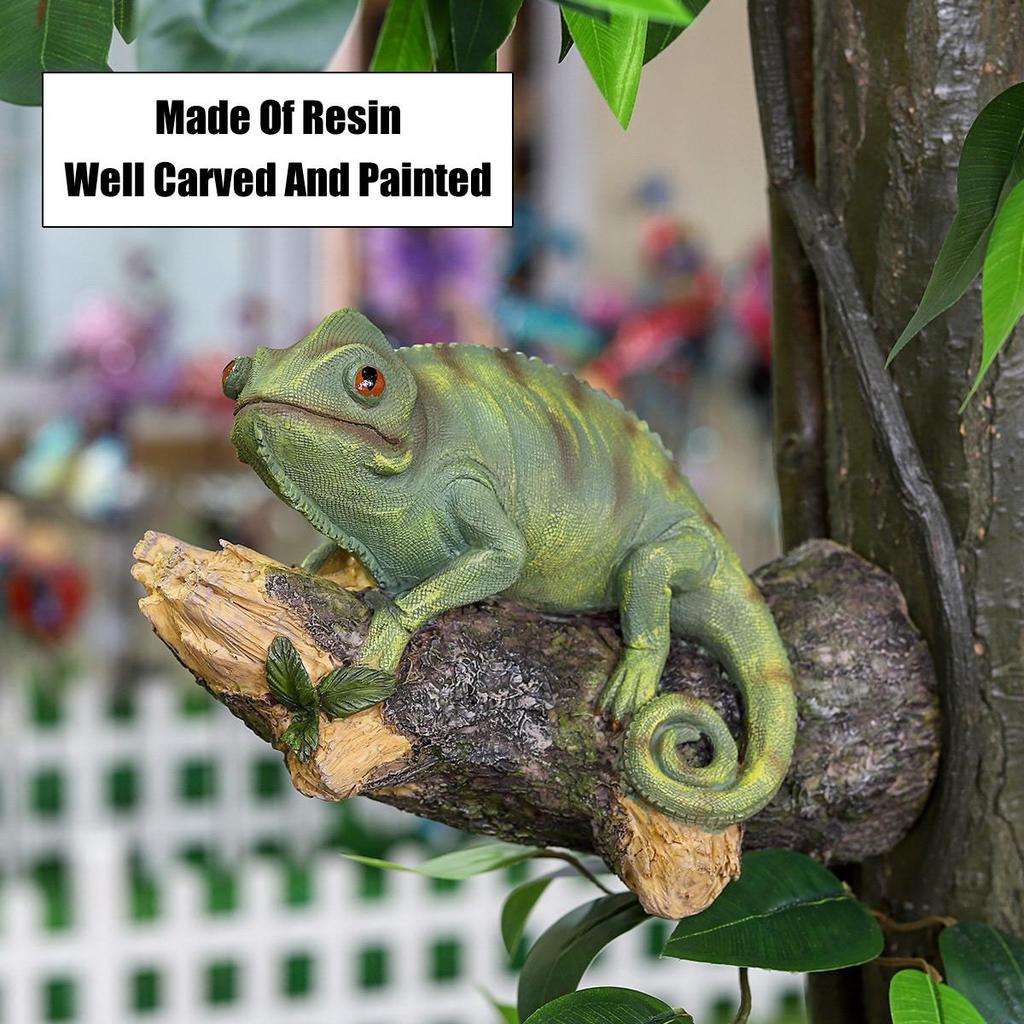 Resin Chameleon Statue Wall Mounted Lizard DIY Outdoor Garden Tree Decoration Sculpture For Home Office Garden Decor Ornament