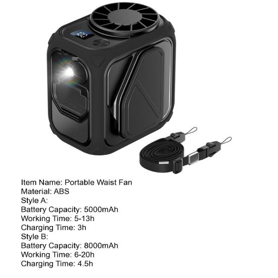 Portable Waist Fan Digital Display 100 Speeds Strong Airflow Low