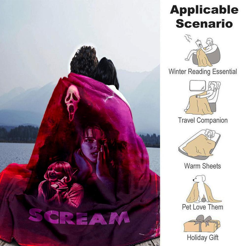 Scream Horror Movie Poster Flannel Blanket Super Soft Warm Cozy Blanket For Sofa Bed Office Travel Allseason Home Decor Gift