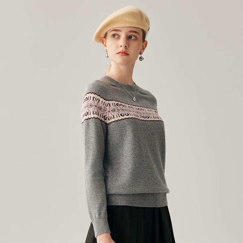 Zhaojun Women's Fair Isle Cashmere Round Neck Sweater