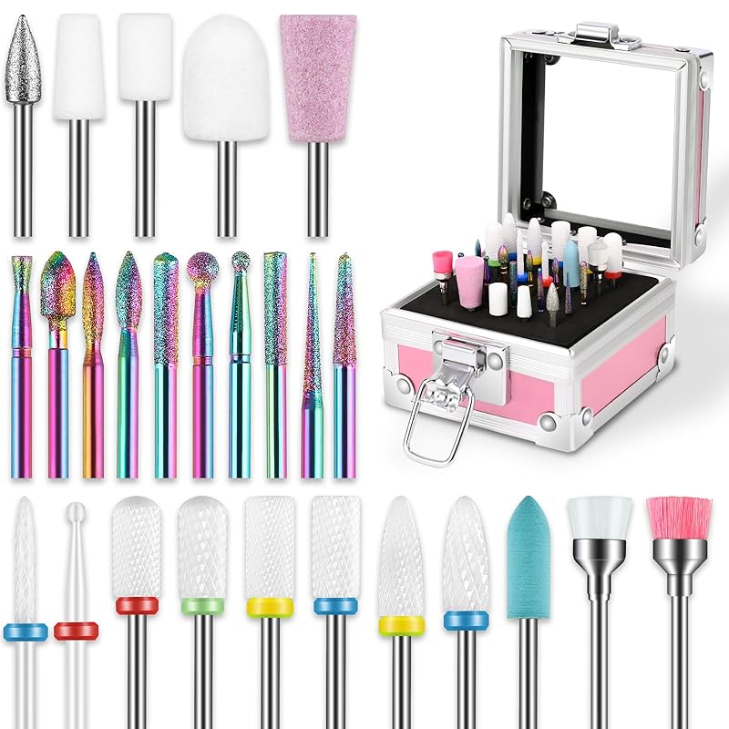 26pcs Nail Drill Bits Set, 3/32inch Professional Ceramic Safety Bits for Nail Drill, Cuticle Efile Nail Drill Bits, Remover Bits for Acrylic Gel Nail розовый