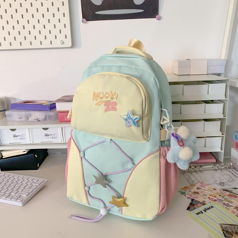School Bag, Middle School Student Backpack, Fashionable Color-block Large Capacity Backpack for Women, Summer Korean Style INS College Student Travel