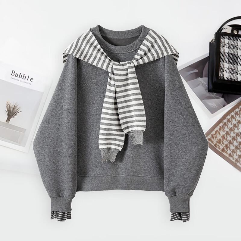 Women s Striped Spliced Crewneck Sweatshirt M