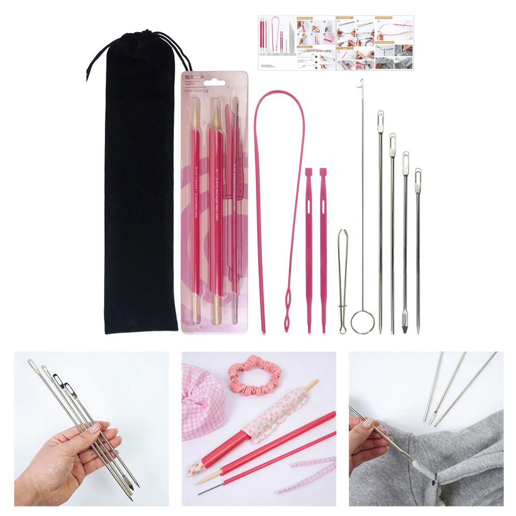 Multifunction Drawstring Threader and Fabric Turner Set Elastic Band Threading Tool for Garment Repair Tailoring Sewing