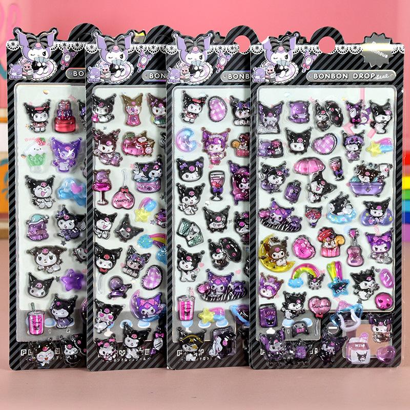 4pcs Mix Hellokitty Kuromi My Melody Cinnamoroll  3d Stereo Crystal Sticker Handbook  Diy Birthday Party Supplies