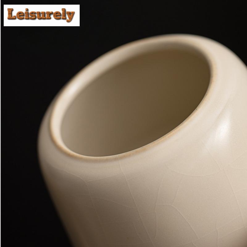 Cream Ru Kiln Porcelain Tea Box Organizer Moisture-proof Luxury Storage Tank Containers Tea Caddy Chinese Tea Set Decoration