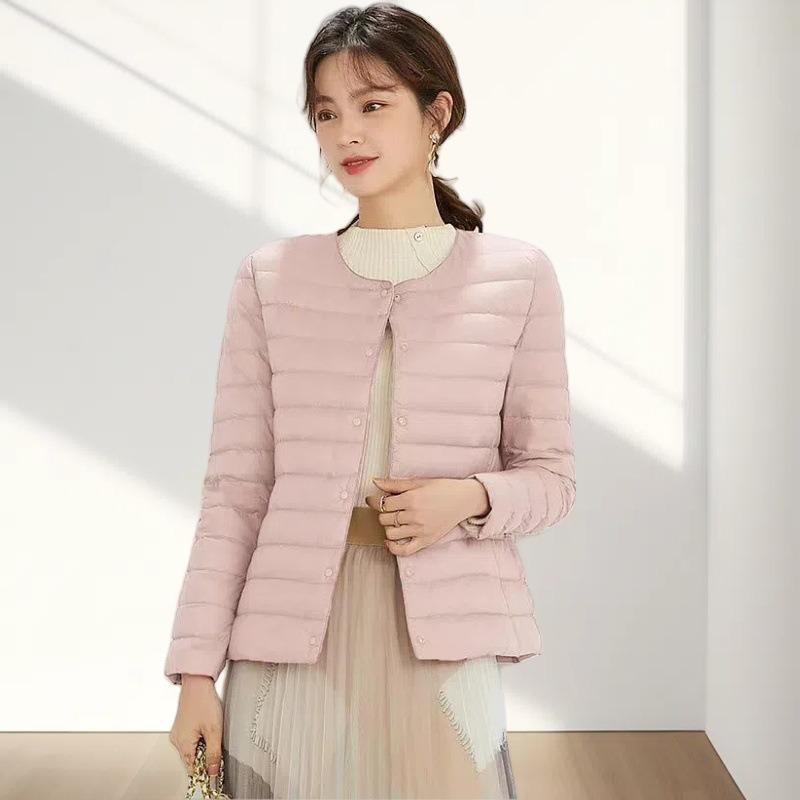 Women's Light Down Jacket Short Fashion Slim Duck Down Jacket Round Neck and Wear It Inside and Out