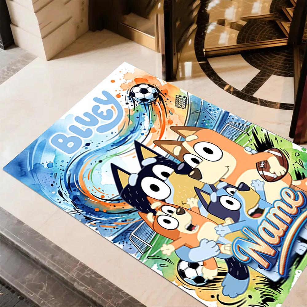 Bluey Sports Adventure Personalized Text Floor Mat Perfect for Decorate room Study room Balcony Playrooms Antislip Carpet Decorate Offices