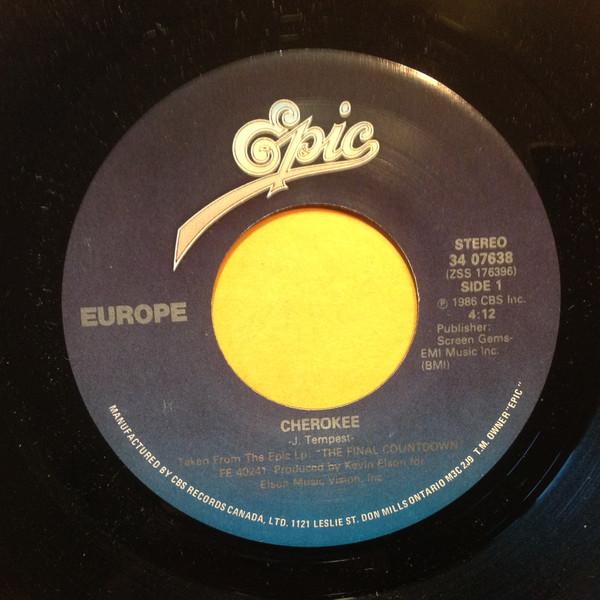 

7inch Record EUROPE - Cherokee 3407638 EPIC 1986 Canada Rock Used