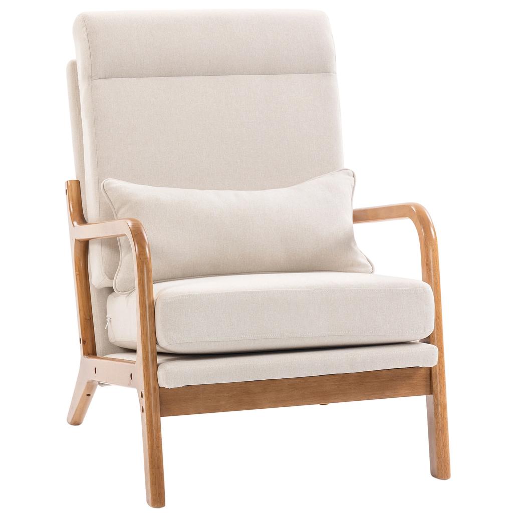 Lounge Chair, Linen Accent Chair, Lumbar Support, High Back, 64 x 86 x 93 cm, Cream