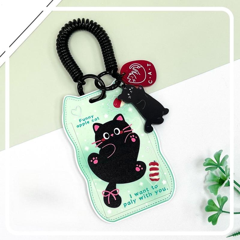 Creative Cat Ears Wave Card Holder Student Campus Card Tag Badge Bag Sliding Cover ABS ID Cover Protective Cover