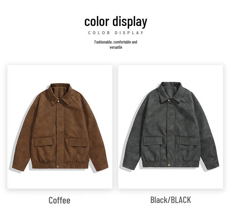 Men's Trendy Autumn/Winter American Style Brown Leather Bomber Jacket with Matte Finish and Padded Shoulders
