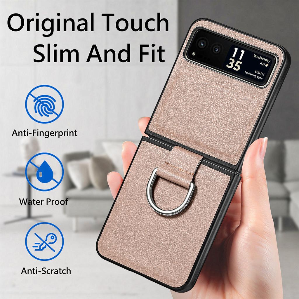 Suitable for Moto Razr11 mobile phone case, lychee pattern ring PU leather razr11Ultra folding screen case