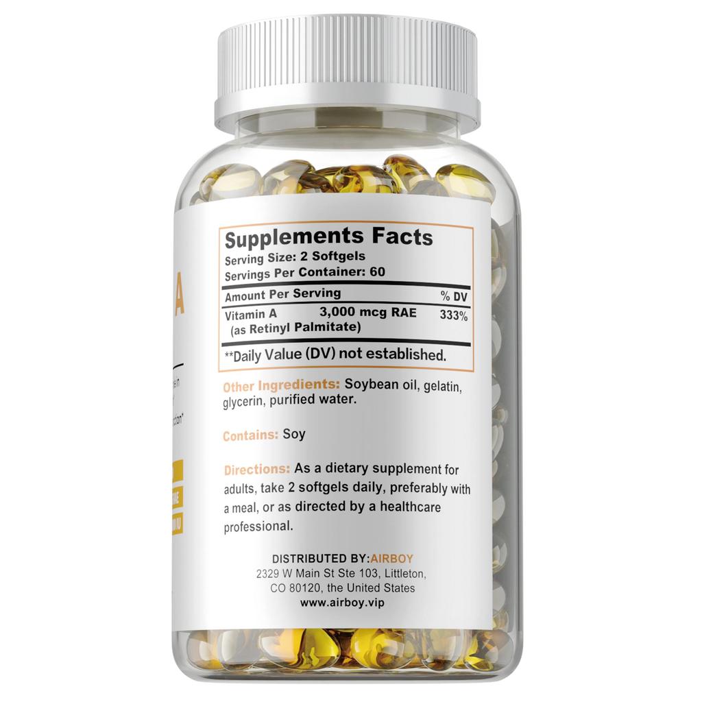 Le capsule molli di Vitamina A supportano la funzione del sistema immunitario, la salute della pelle e la salute della vista e degli occhi.. 120 capsule per confezione.