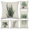 Elegant Green Leaves Patterned Linen Pillow Case Decorative Cushion Cover 18"x18