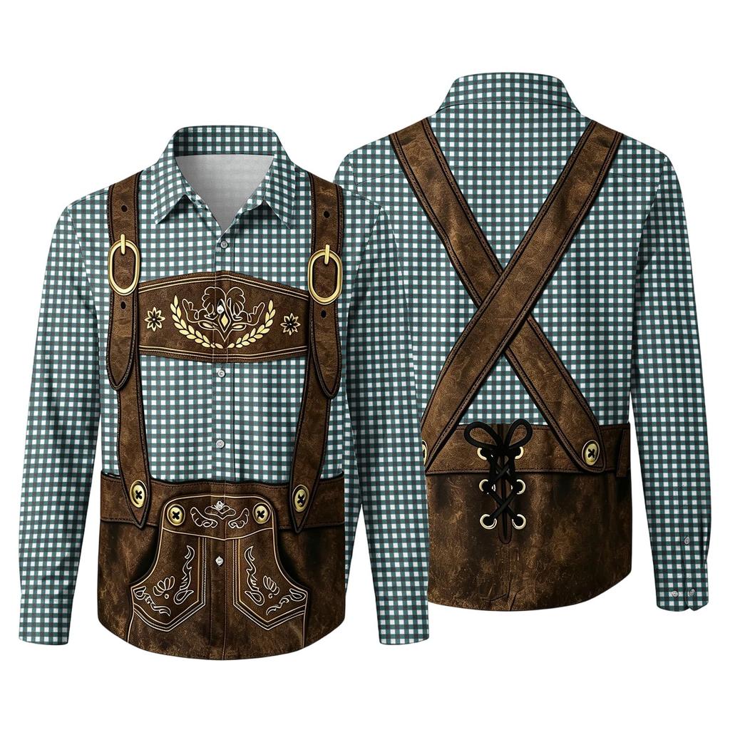 Men’s 3D Printed Loose Fit Turn-Down Collar Long Sleeve Shirt Vintage Plaid Design Casual Retro Style for Festivals Outdoor Parties