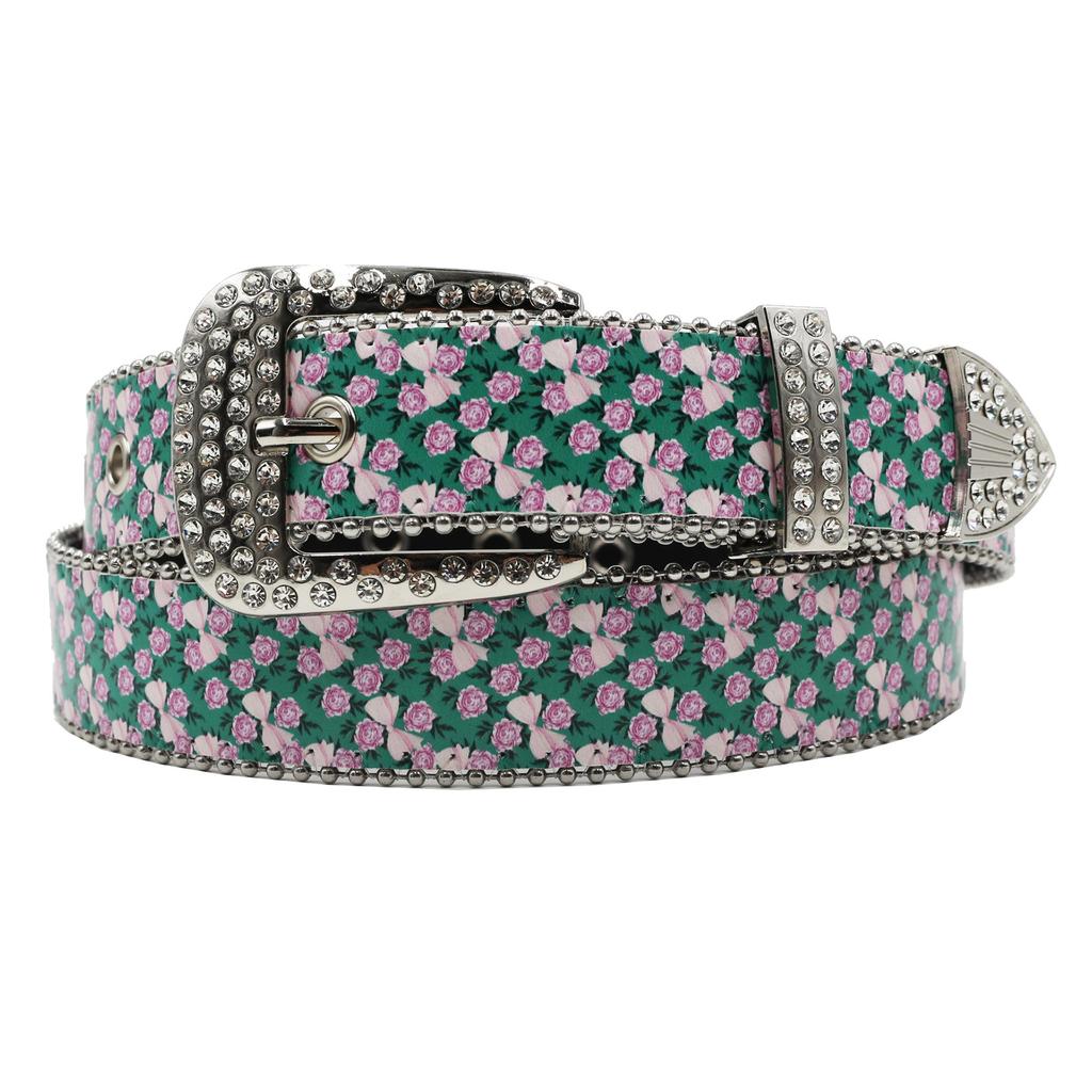 All-match Personalized Trendy Rhinestone Printed Belt Design Jeans Accessories PU Leather Belt