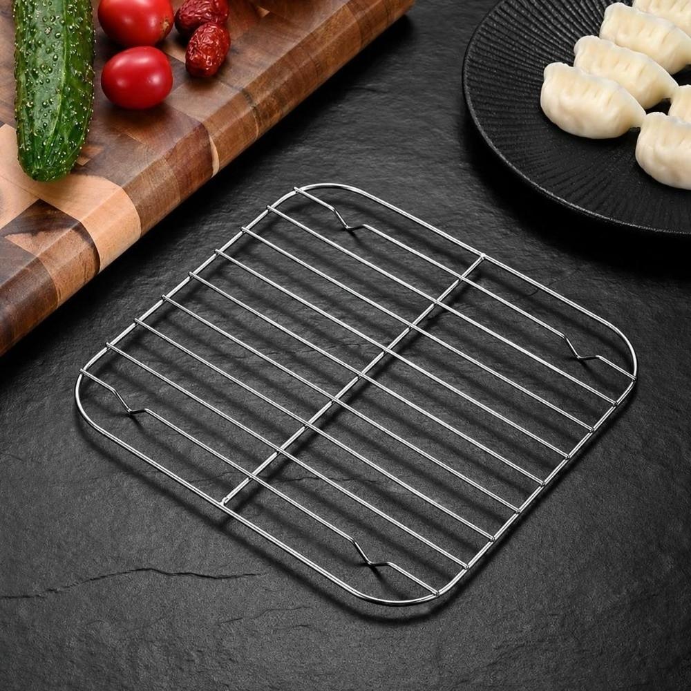 Portable 304 Stainless Steel Cooking Rack With Foot Square Air Fryer Rack Thicken Grid Grill Home Kitchen Oven Steamer Cooker