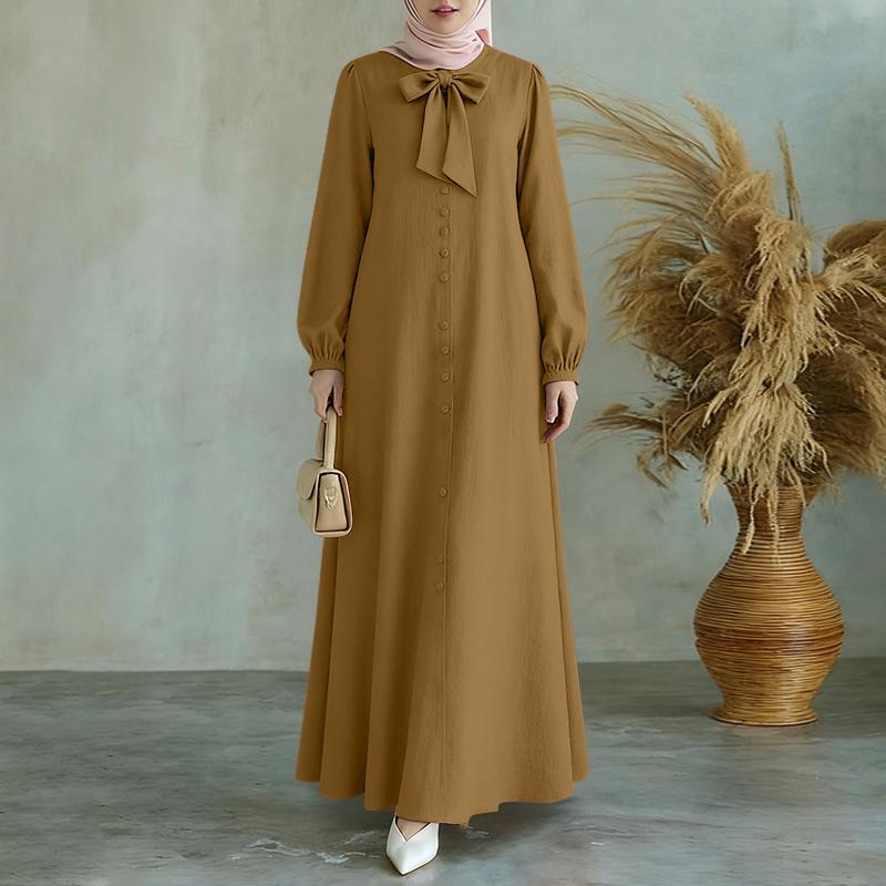 

ZANZEA Women Casual Round Neck Loose Long Sleeve Muslim Dress 2XL хакі