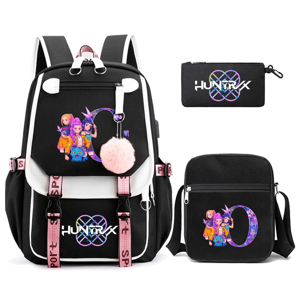 3Pcs/set Anime Cartoon 26 English Letter Printed Backpack with Shoulder Bag for Teenager Student Girl Boy Bookbag Large Capacity Travel Bag Kid Gift