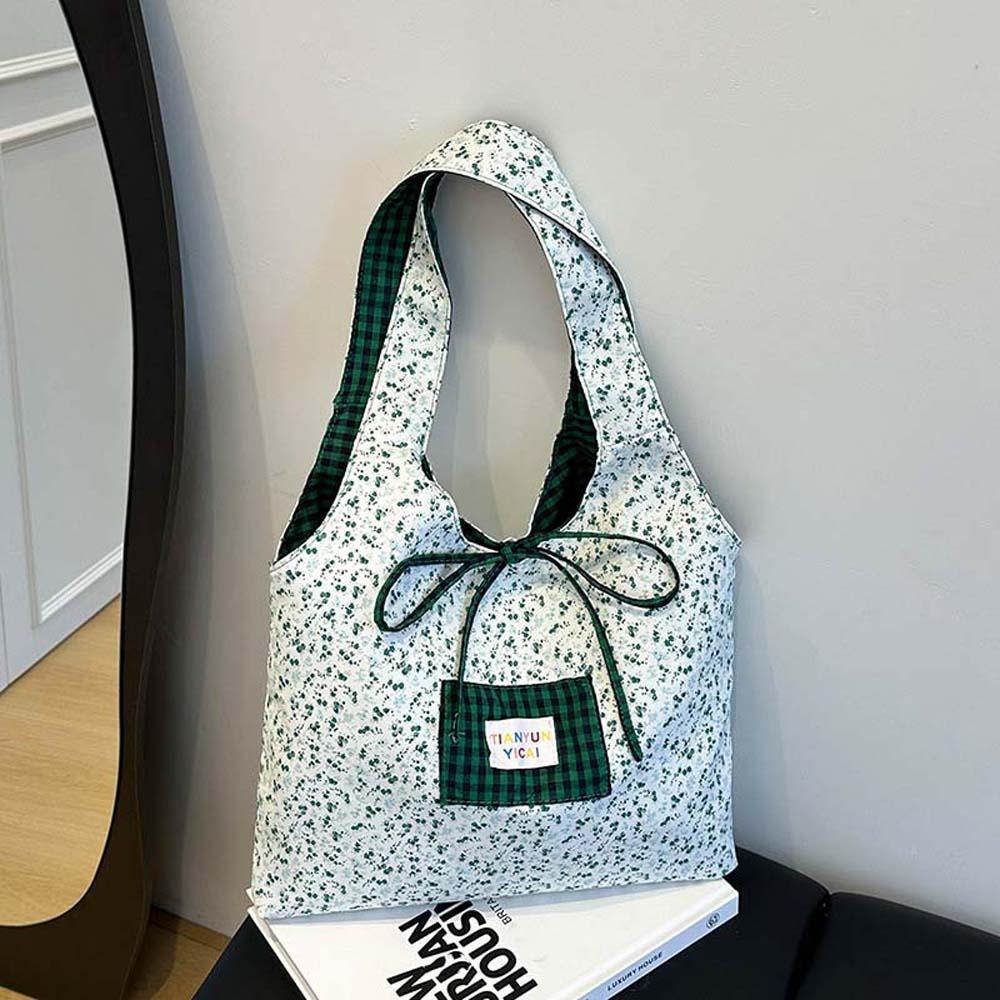 Contrast Color Double-sided Shoulder Pouch Lattice Tote Bag Casual Plaid Cloth Vest Pouch  Storage