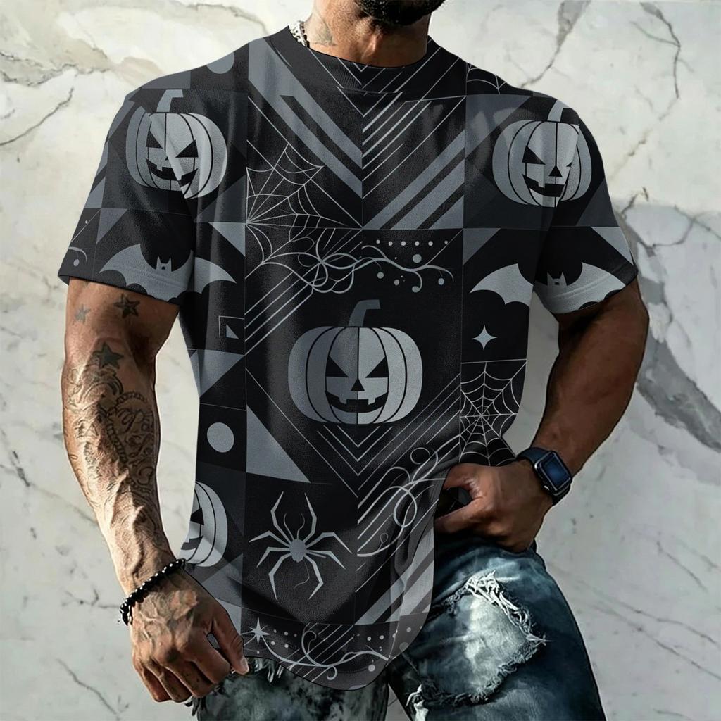 Men's Halloween Vintage Short Sleeve T Shirt Loose Breathable Summer Sports Streetwear Casual Everyday Top Lightweight Comfortable Fit