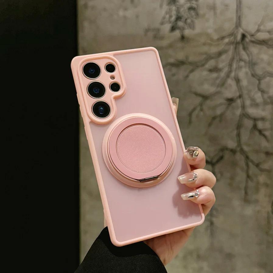 

360° Rotating Stand Shockproof Matte Clear Magnetic Phone Case for Samsung S25 S23 S24 Ultra Pllus FE Edge For Magsafe Cover Galaxy S23