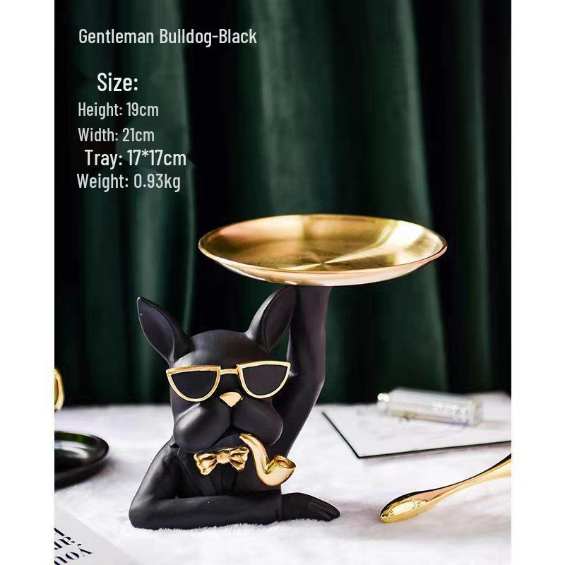 Ornamento Decorativo Bandeja Dupla Bulldog Francês Nórdico - Porta-Chaves para Entrada