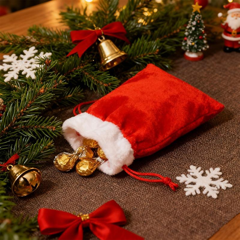 Christmas Candy Snack Gifts Bag Red Velvet Drawstrings Packaging Bags Stockings Pouches Storage Holders Festive Party Favors