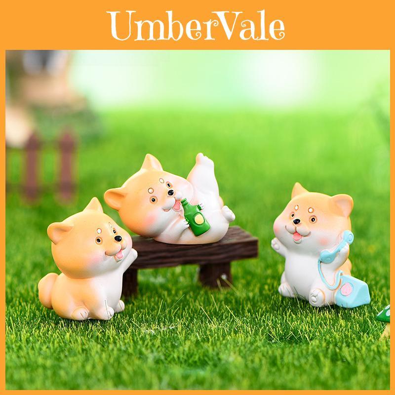Resin Akita Dog Figurine Adorable Miniature Diy Decoration Cartoon Style Desk Ornament