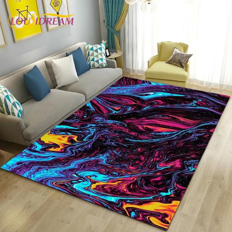 Colour Blue Gold White Marble Area Rug Large,Carpet Rug for Living Room Bedroom Sofa Doormat Decoration,kids Non-slip Floor Mat