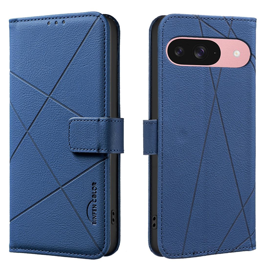 

For Google Pixel 9 Pro/Google Pixel 9 Case BINFEN COLOR BF35 Geometry Imprinted Leather Phone Cover RFID Blocking Wallet Stand E