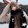 Korean Style Star Knit Wool Blend Scarf Women Winter Warm Cozy Academic Chic Accessory