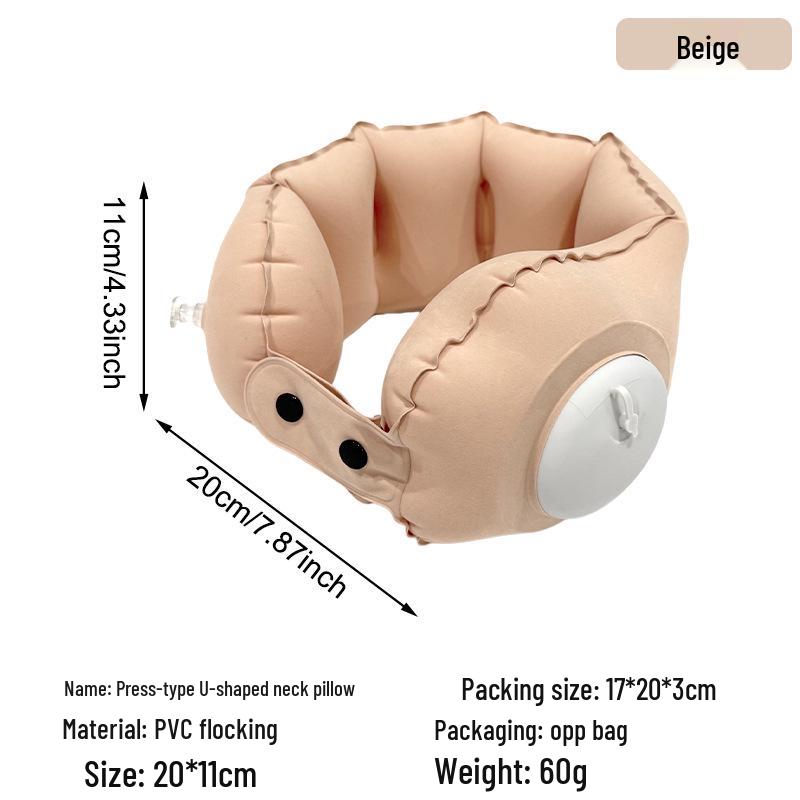 Portable Inflatable U-Shaped Neck Pillow for Travel, Office, Car & Airplane Nap Support