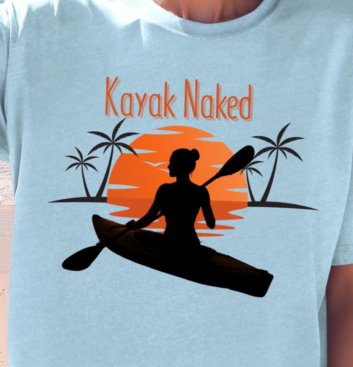 Kayak Naked silhouette sunset Kayak T-shirt | Beach Paddle Tee, Nudist Shirt L