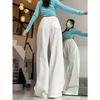 Spring Summer High Waist Wide Leg Jeans Women White Loose Wrinkle Design Fashion Drape Slimming Pants