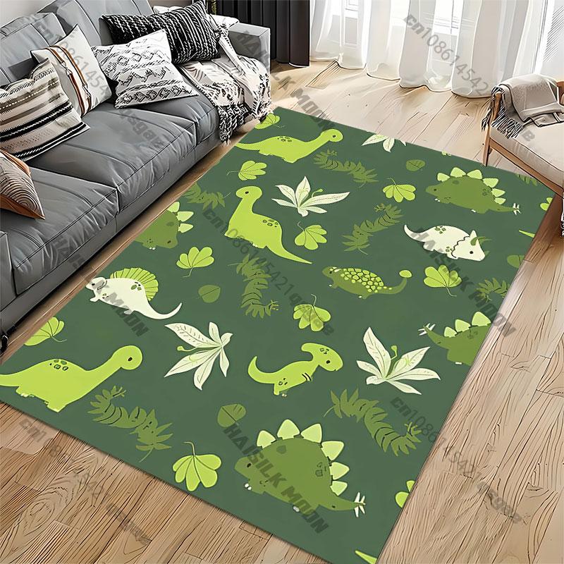 Niedliche Dinosaurier und grüne Blätter Teppich Yoga Wohnzimmer Raumdekor Krabbeldecke für Kinder Fußmatte Bereichsteppich Spielmatte