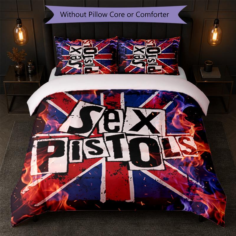Sex Pistols Druck 3-teiliges Bettwäsche-Set Bettbezug mit zwei Kissenbezügen Weiche Bettwäsche für Haushalt Schlafzimmer