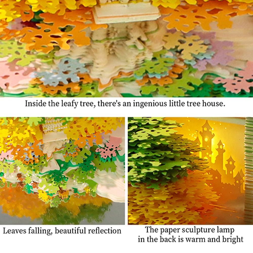 3D Calendar Sticky Notes of Flower Sea and Tree Island 2026 Unique Paper Sculpture Calendar For Desk Decor With Lights Design