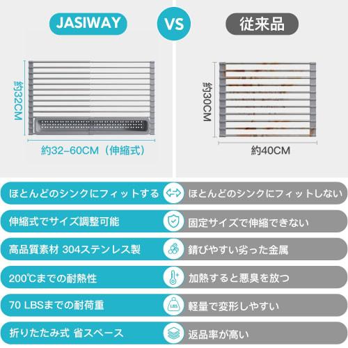 JASIWAY Folding Dish Drainer, Over-the-Sink Dish Drainer, Dish Rack, Rust-Resistant, Kitchen Supplies, Drying Basket, 60*32cm (Silver)