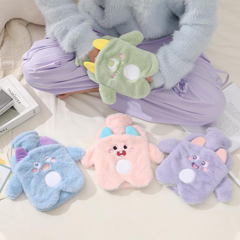 Cartoon Plush Hot Water Bag Hand Warmer - Double Plug, Detachable, Washable