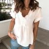 Women Shirt V Neck Ruffled Short Sleeves High Waist A Line Silhouette Casual Blouse