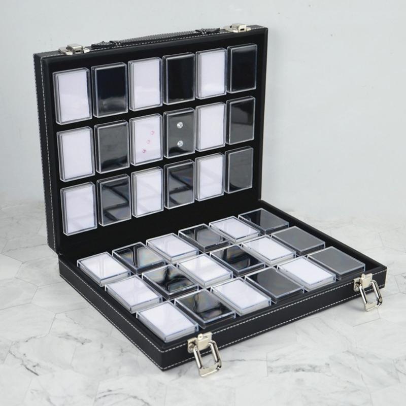 Clear Rectangular Jewelry Box with Handmade Leather Handle Displaying Organizers Suitable for Organizing Rings Bracelets